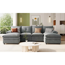 6-Piece Contemporary U-Shaped Chenille Sectional Sofa with Button-Tufted Backrest and Double-Layered Cushions.