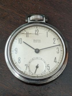 Wesclox Pocket Ben vintage pocket watch.  Seems to run but not tested thoroughly nor long term, therefore selling as is. Plastic face cover could use 