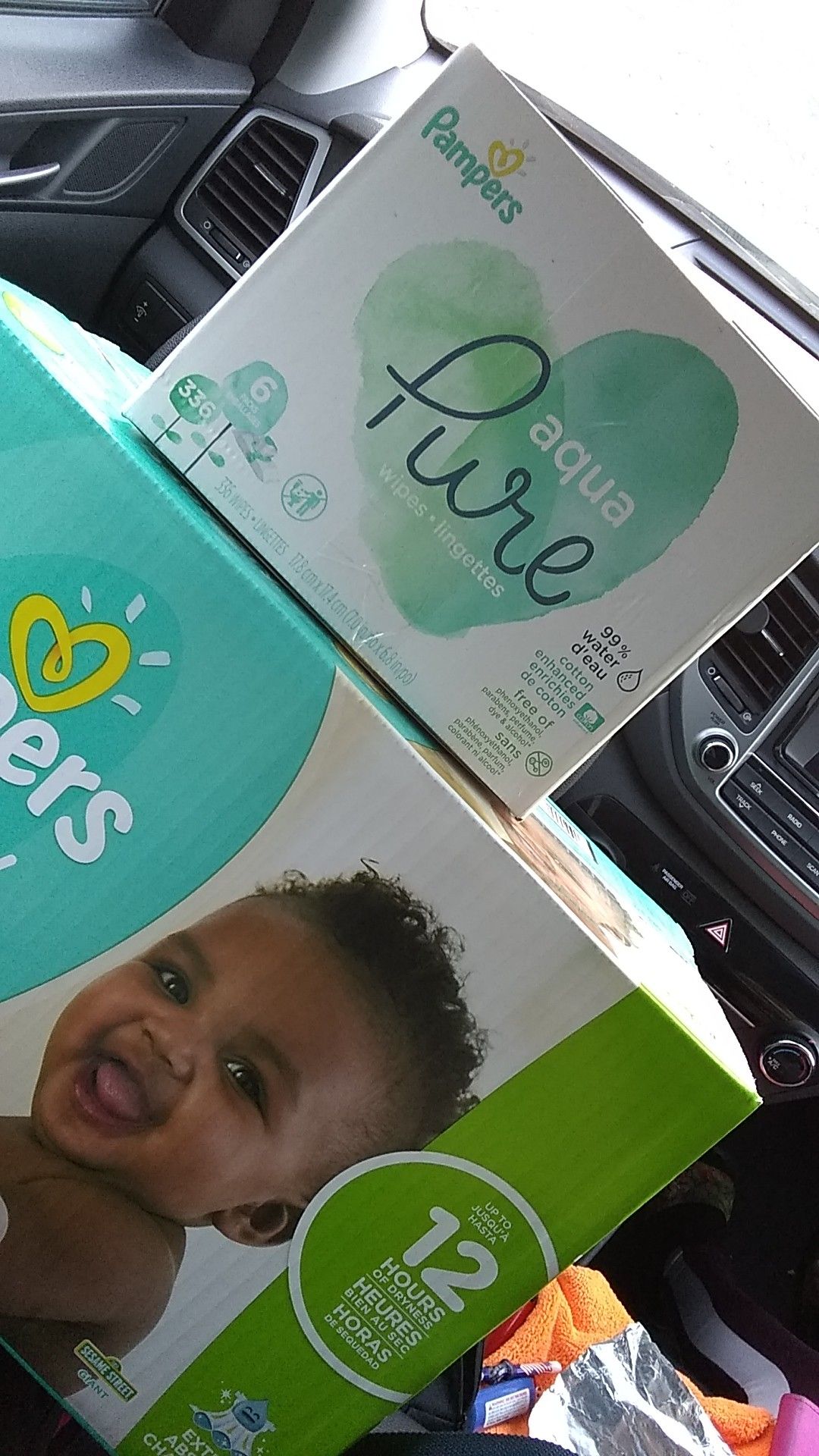 Size 3 pampers (144 diapers) and pampers aqua Pure baby wipes (6packs)
