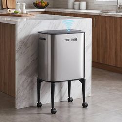 Motion Sensor Trash Can, 9.5 Gallon 36L Automatic Kitchen Stainless Steel Garbage Can with Lid & Swivel Caster Wheels, Touchless Slim Narrow Hands-Fre