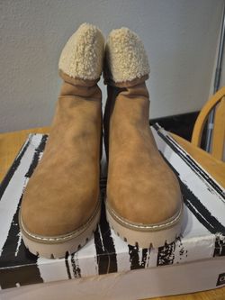 Tan Suede Ankle Boots with Sherpa Cuff