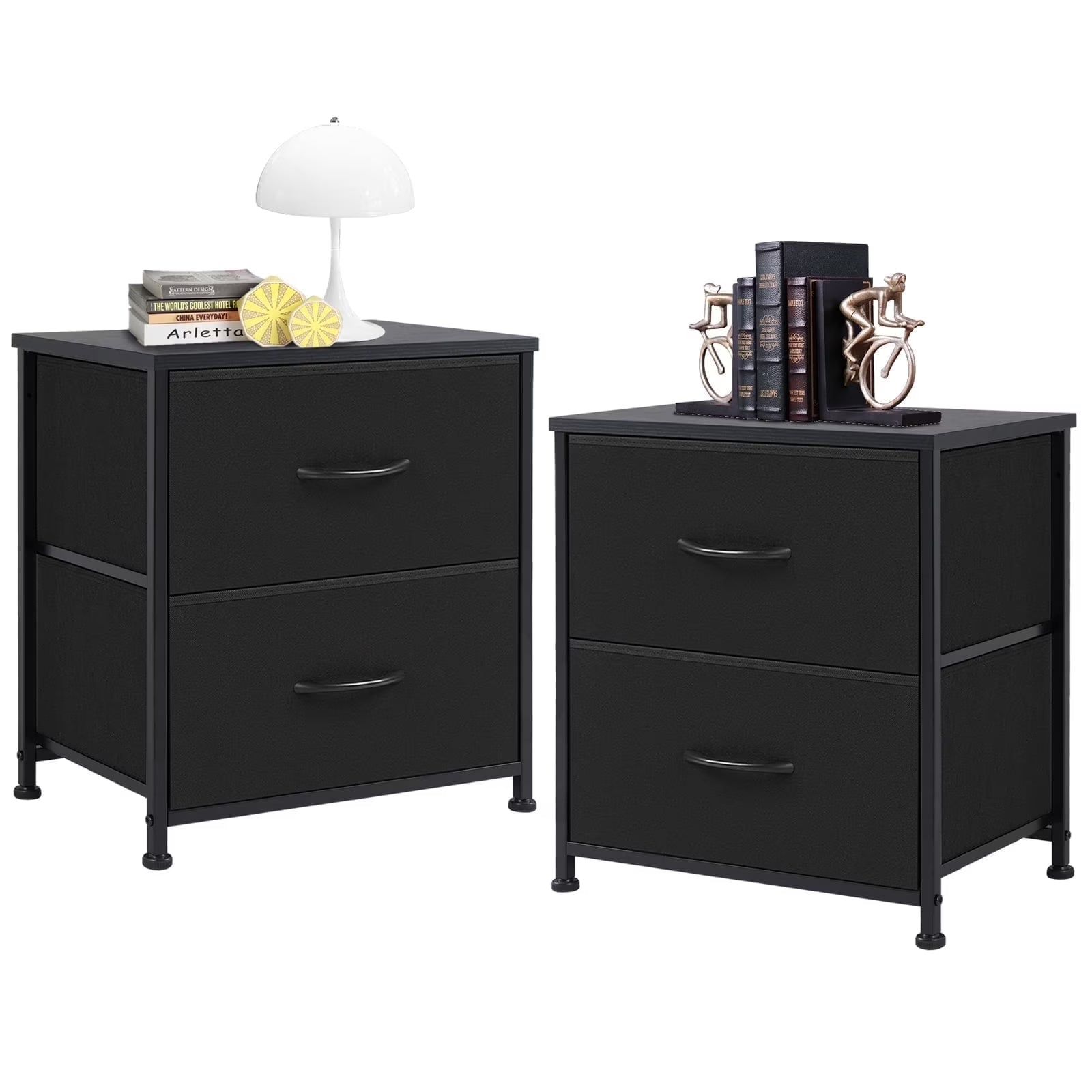 2 Drawer Nightstand Set of 2, Small Dresser with Fabric Storage Bins, Versatile Bedside Table for Bedroom, Living Room, Dorm, or Entryway, Compact End