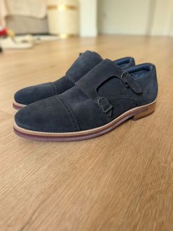 Rare Ted Baker London Men's Navy suede double strap monk dress shoes Mens US 10