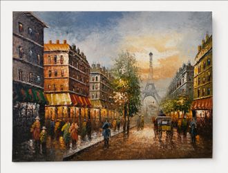 R. Young Signed Original Oil Painting – Paris Eiffel Tower – 48" x 36"