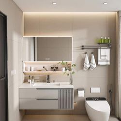 35 in. W x 28 in. H Rectangular Aluminum LED Bathroom Medicine Cabinet with Mirror Wall Mount Storage Cabinet with Light