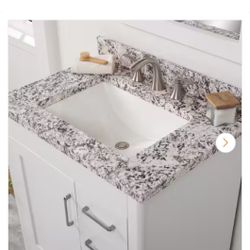 31 in. W x 22 in. D Cultured Marble White Rectangular Single Sink Vanity Top in Bianco Antico