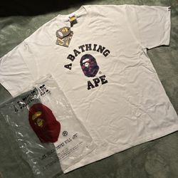 BAPE Purple Camo Ape Head Tee – White