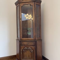 Solid Oak Corner Curio / Display Cabinet with built-in Light