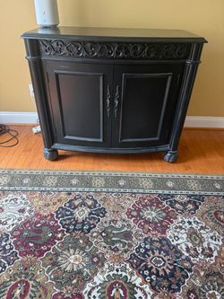 Black Wood Console Cabinet with Carved Detail