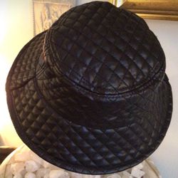 Black Quilted Leather Bucket Hat 