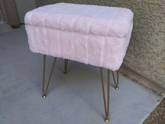 Pink Furry Vanity Stool with storage. 16x12, 19" tall