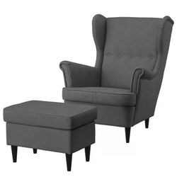 MCM IKEA Strandmon  Pair Of Wing Back Arm Chairs W/ Matching Ottomans 