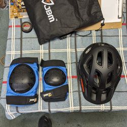 Adult Bicycle Helmet, Elbow Pads, Knee Pads.