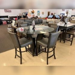 5 Pc Glass top Counter height round dining table set 