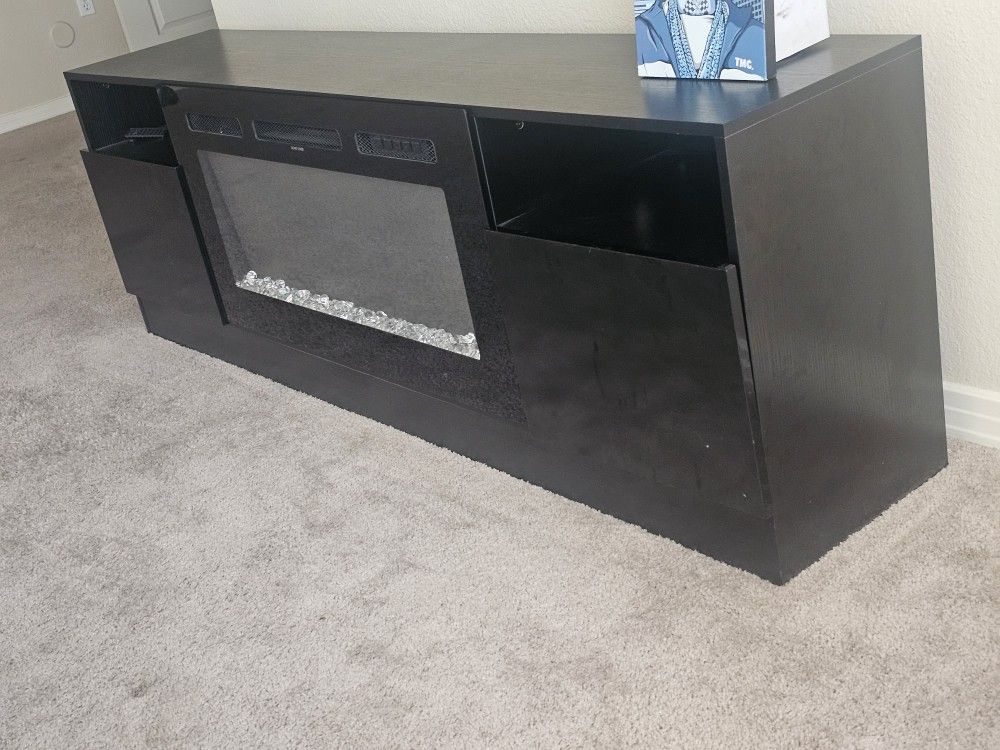 Black TV Stand Fire Place And Table