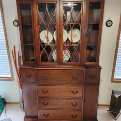 Rare 75" high Antique China Hutch and Built in Secretary.  one piece 
