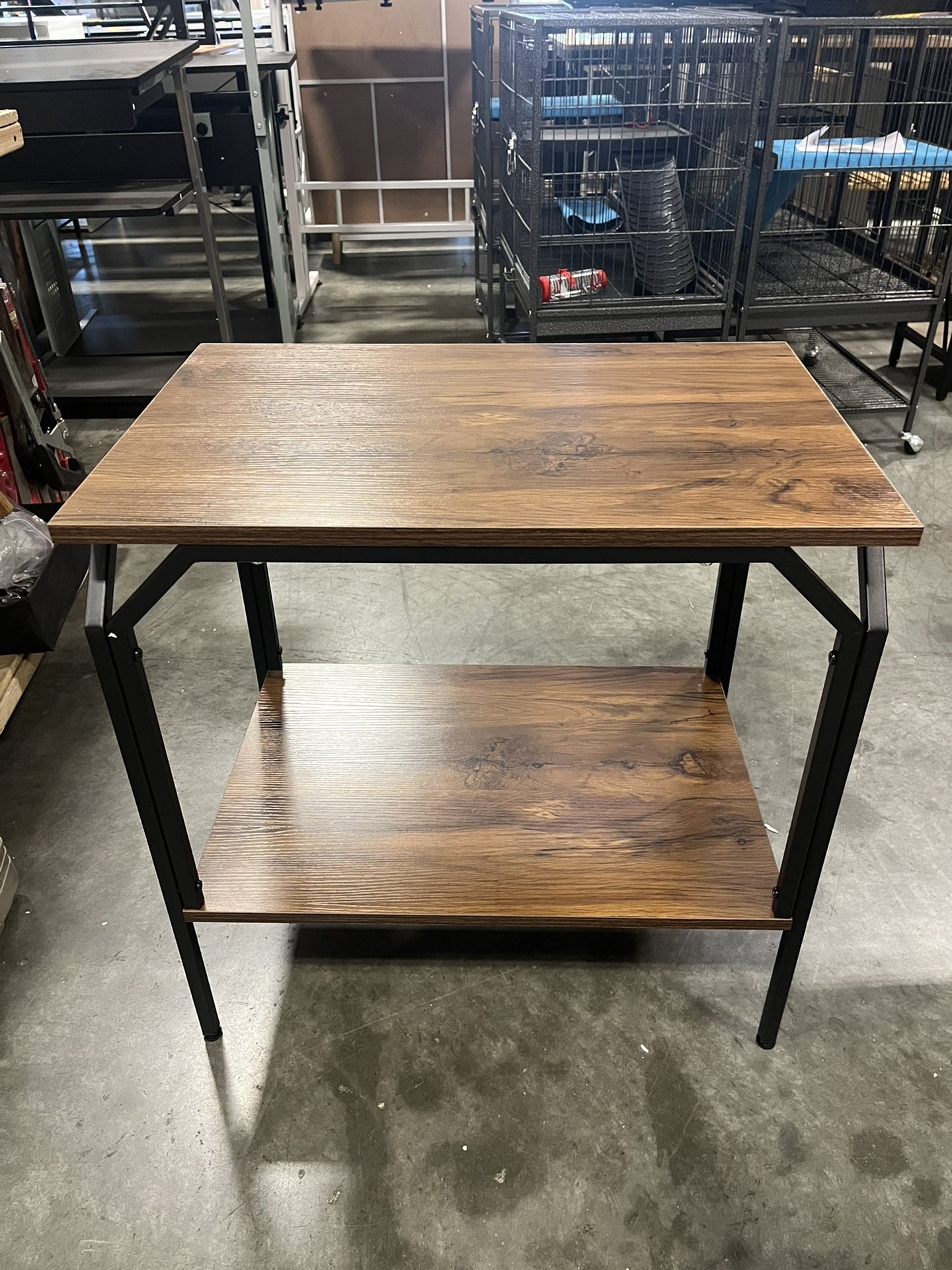 KS #071408 Cubiker End Table, Side Tables for Living Room Bedroom, 2-Tier Accent Table with Wooden Shelf (rustic brown)