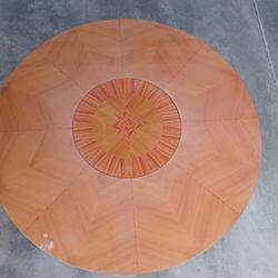 Dining Room Table 58.5” Round European Cherry Inlaid Table With Black Base