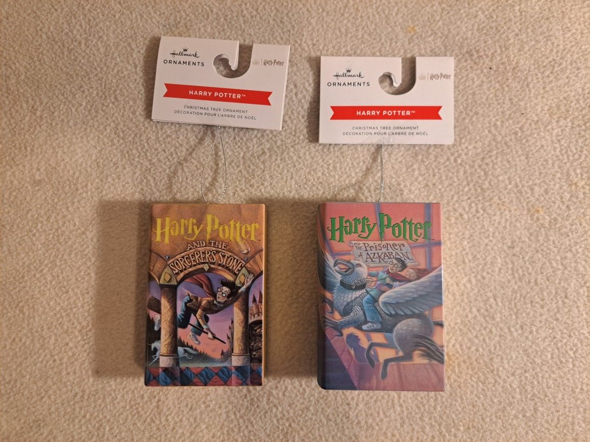 BRAND NEW Hallmark (2 Pack Ornaments): Harry Potter books #1 and #3