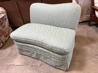 Vintage Petite Sage Green Camelback Settee with Leaf Print Upholstery