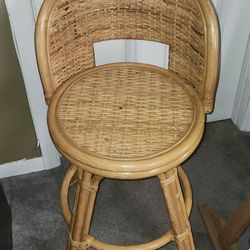 Vintage Mid Century Rattan And Wicker Swivel Bar Stool