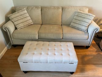 Beige 3-Seat Sofa with Ottoman Set