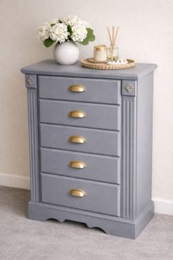 Gray 5-Drawer Chest / Dresser FREE DELIVERY 