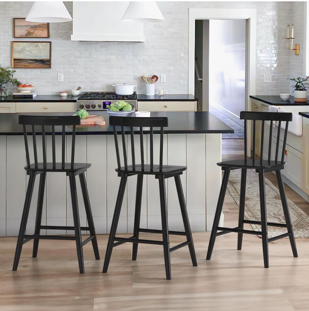 Black Windsor Wooden 24 Inch Bar stool