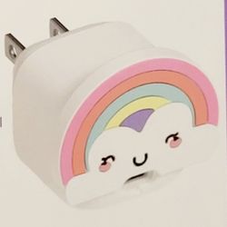 Gems Novelty Rainbow Smiley Face Wall Charger USB-C Compact Portable New In Box. This is a USB-C wall charger with a fun figural rainbow shape. It pro