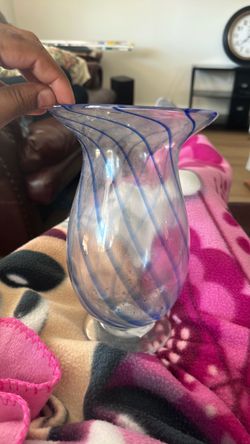 Hand-Blown Glass Vase with Blue Swirl