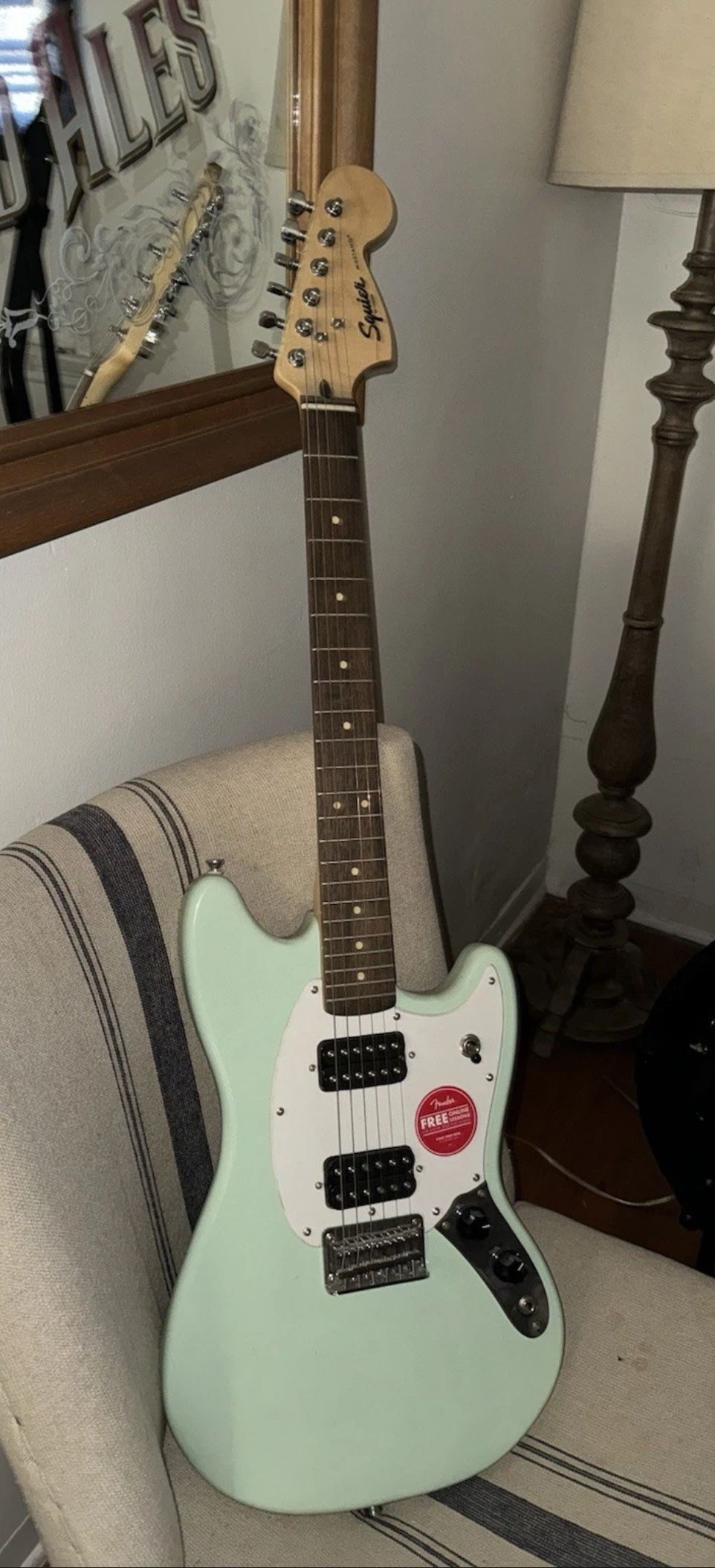 Squier By Fender Bullet Mustang HH 6-String Electric Guitar Surf Green Excellent