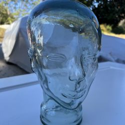 Vintage Pier-1 Clear Glass Display Head Mannequin Hat Wig Head 11.5"