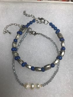 Freshwater pearl lapis lazuli and crystal bracelets