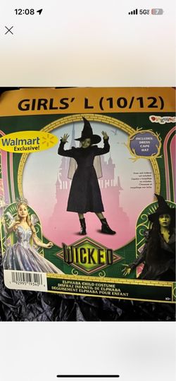 Wicked Elphaba Girls Halloween Costume Size L 10/12