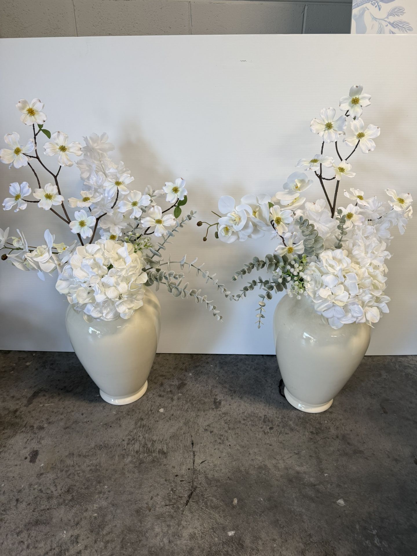 Tall White Floral Ceramic Vases
