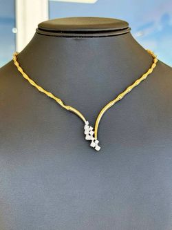 14k solid yellow gold V shape 1CTW Diamond Necklace 16”