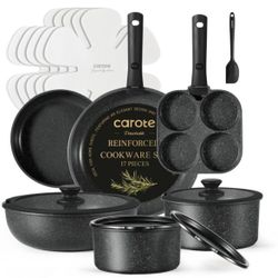 Carote 17 pieces Non Stick Cookware Set With Detachable Handle