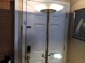 Dimmable Brass & Glass Halogen Floor Lamp with Swing Arm Reading Light 70” tall