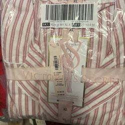 New w/Tags Victoria’s Secret Heritage Cotton PJ Set  Coconut White/ Lipstick Cottage Stripe   : Sz. XL   $40