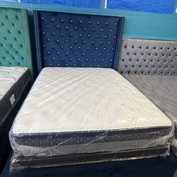 Queen bed frame black or blue wit mattress set