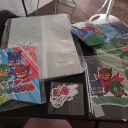 PJ MASKS Birthday Set Tablecloth Banner Balloons Cake And Cupcake Holder Set Happy Birthday 