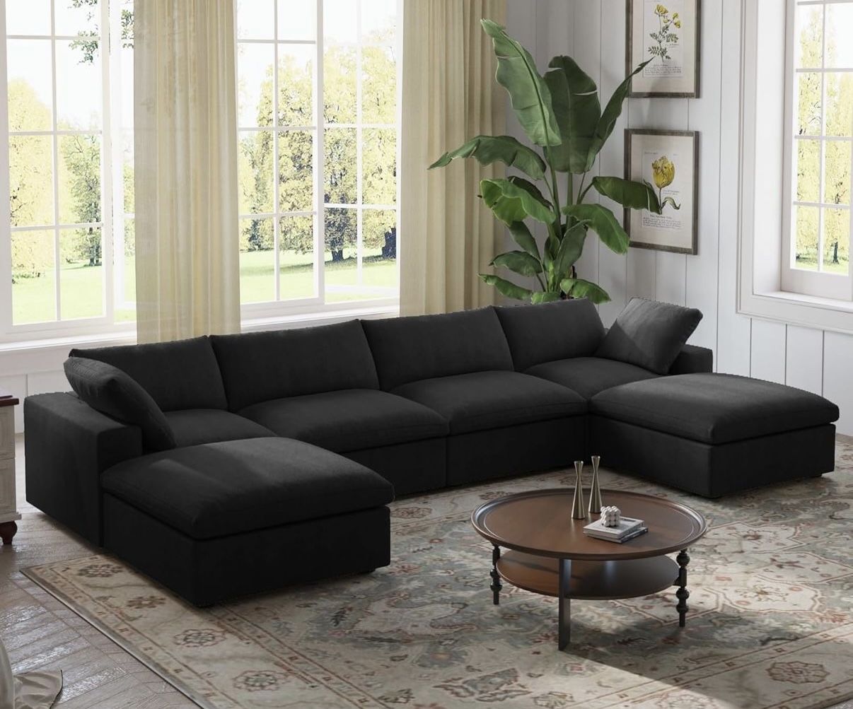 Black Sectional Couch With 2 Storage Ottomans