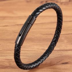 MEN’s boy black leather braided wrap bracelet GIFT 🎁 