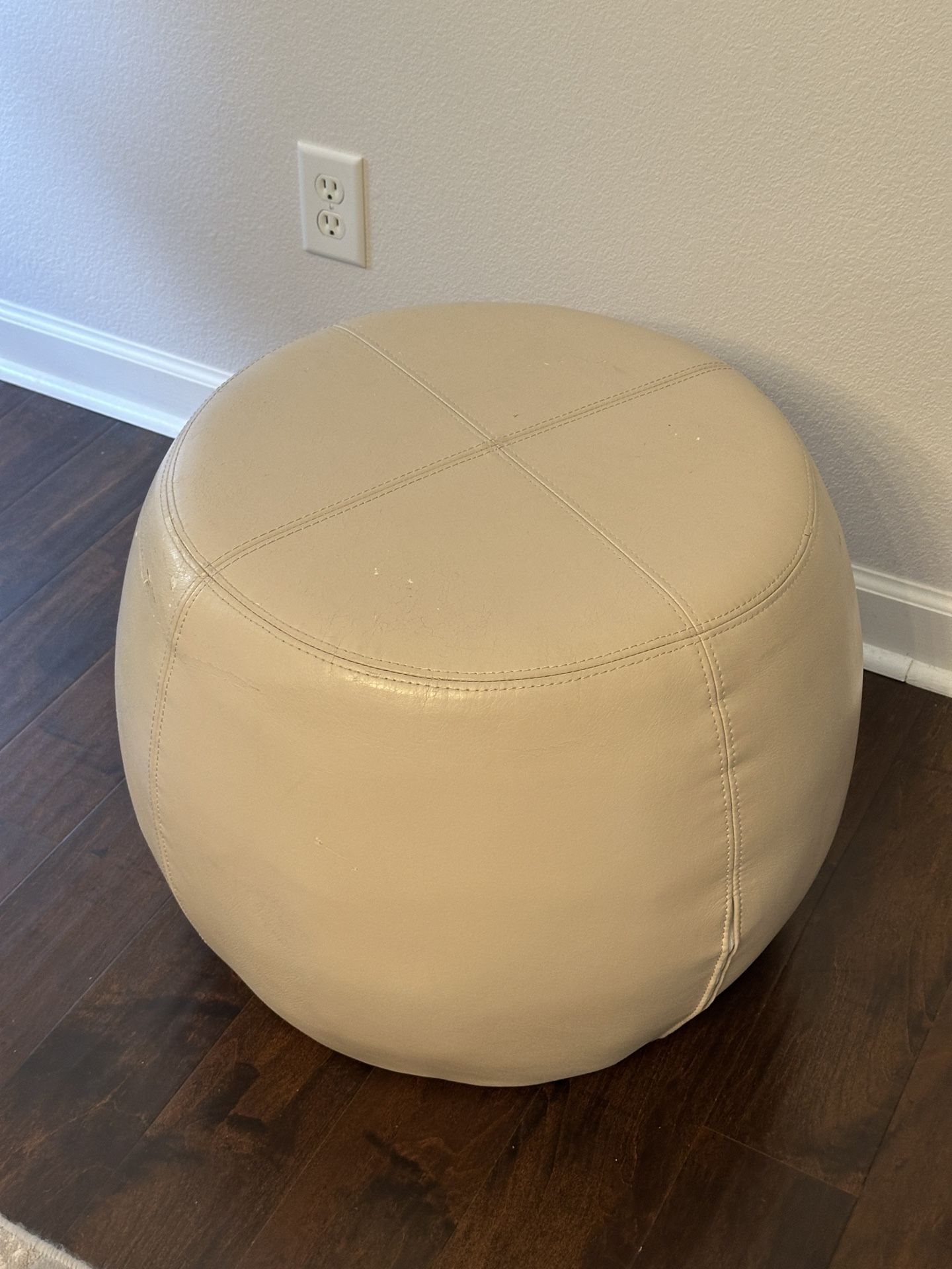 Cream Faux Leather Ottoman