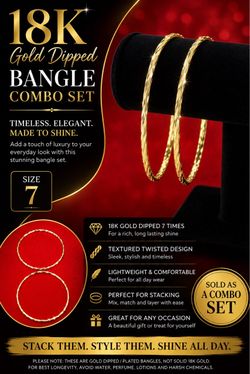 18K Gold Dipped Bangle Combo Set (size 7)