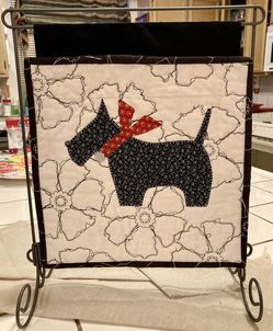 Adorable Scottie Fabric Flag with a metal stand