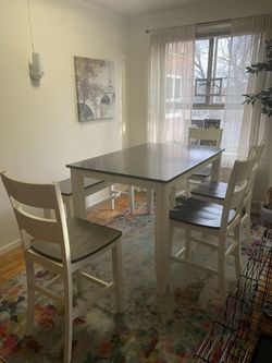 Blake gray & white 6 piece dining set with storage bench sales
