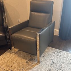 2 Grey Leather and chrome Framed Recliners