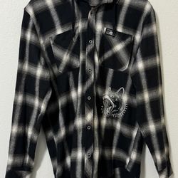 Lurking Class by Sketchy Tank K-9 Black & White Hooded Flannel Shirt Size M