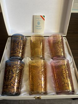 Vintage Set Of 6 Timon Of Italy Glass Tumblers